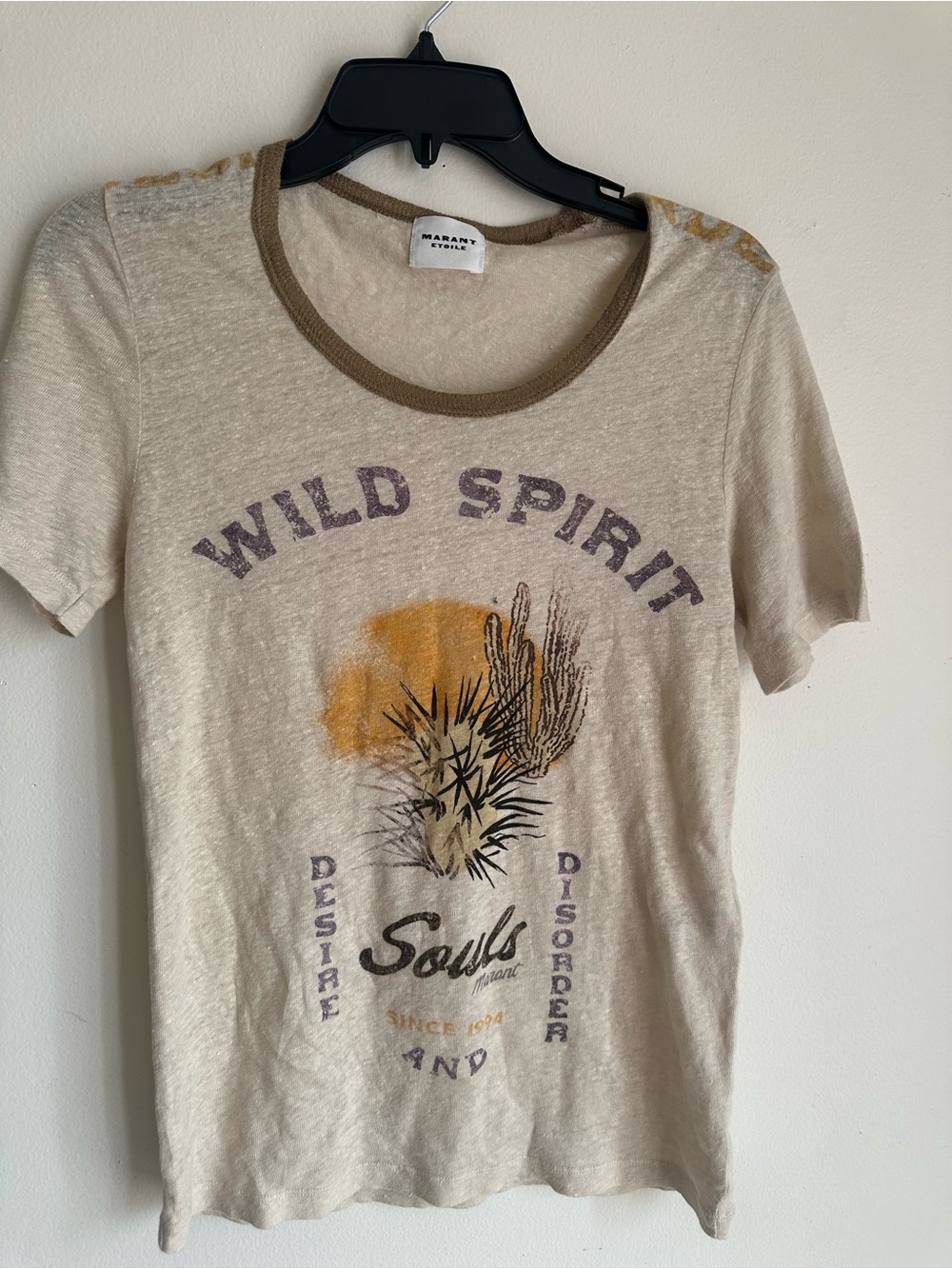 Isabel Marant Cream Graphic 'Wild Spirit' Tee with Mustard and Purple Print